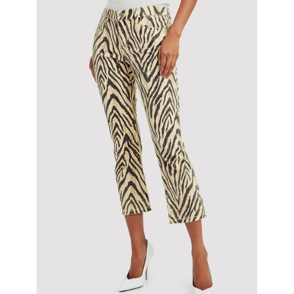 Current/Elliott The Ruby Crop Zebra Print Capris Cream Black 29 - Picture 4 of 9
